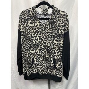 White Birch Leopard Print Hoodie Women's Size L Drawstring Front Pocket